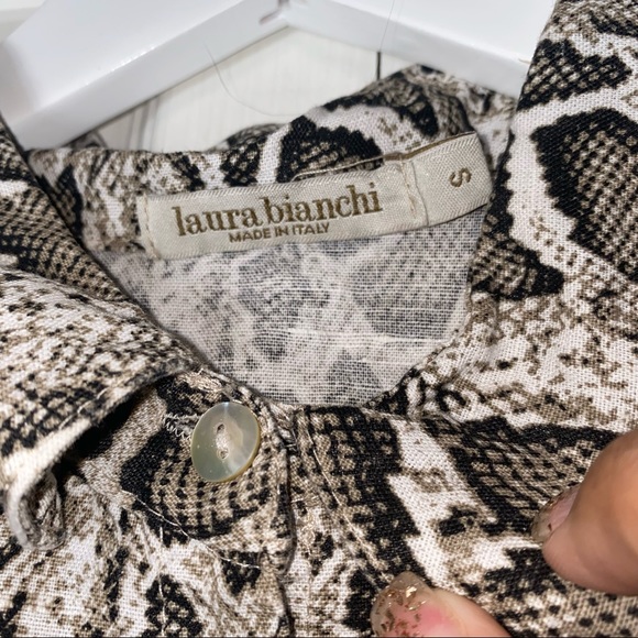 Laura Bianchi 100% Linen Snake Python Print Tie Waisted Sleeveless Shirt Dress - Picture 5 of 8